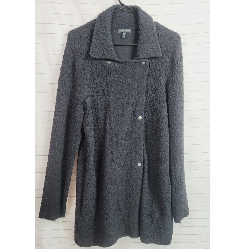 EILEEN FISHER TEXTURED MIDI SNAP UP JACKET, SZ LARGE